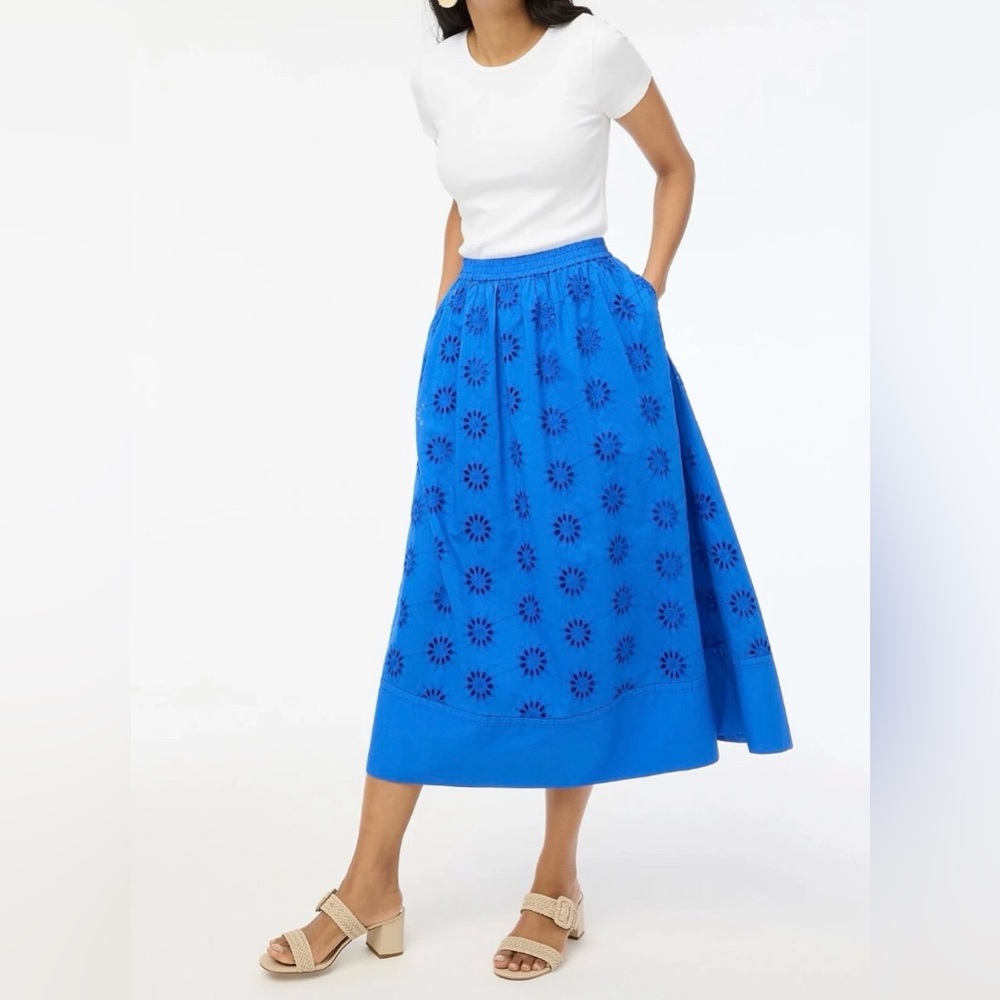 J. Crew Blue Eyelet Midi Skirt - Size XSP
